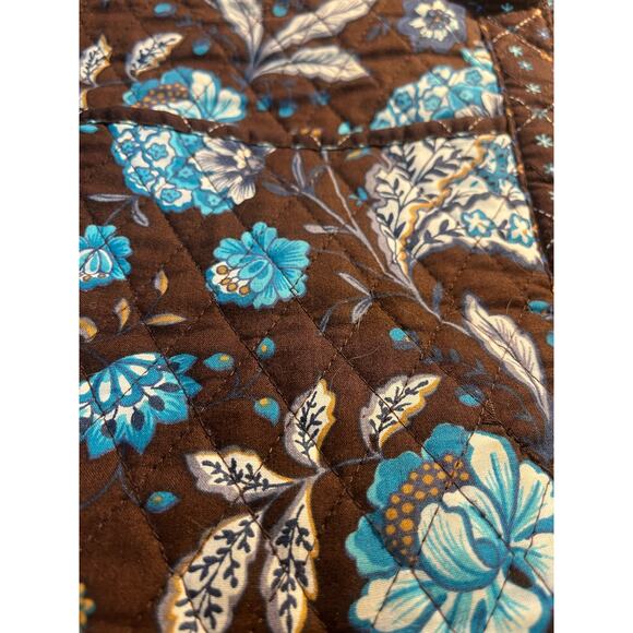 Floral Large Tote Bag in Brown , Blues, White, and Tan. 17” x 14” x 5.5” - Picture 7 of 9